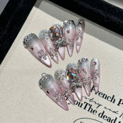 365nails: "Celestial Dream" – Iridescent Cat Eye & Oversized Crystal Handmade Stiletto Nails