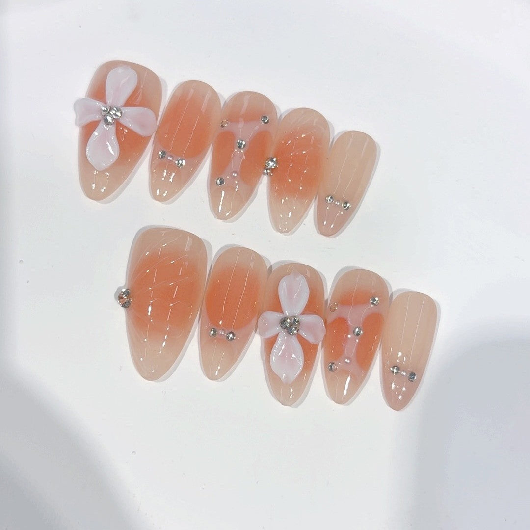 Y2K Punk Floral Series: "Peach Blossom Punk" – Almond Handmade Press-on Nails
