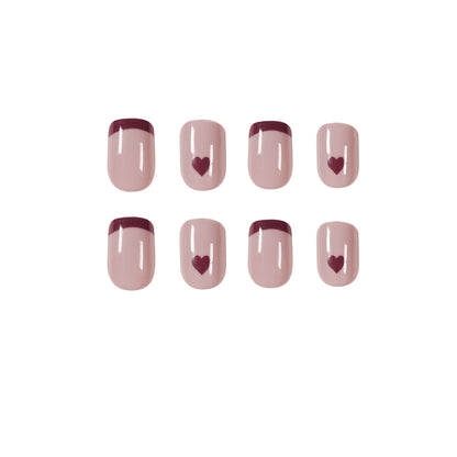 Café French Love Press em unhas postiças macias acabadas, unhas removíveis ｜365nails