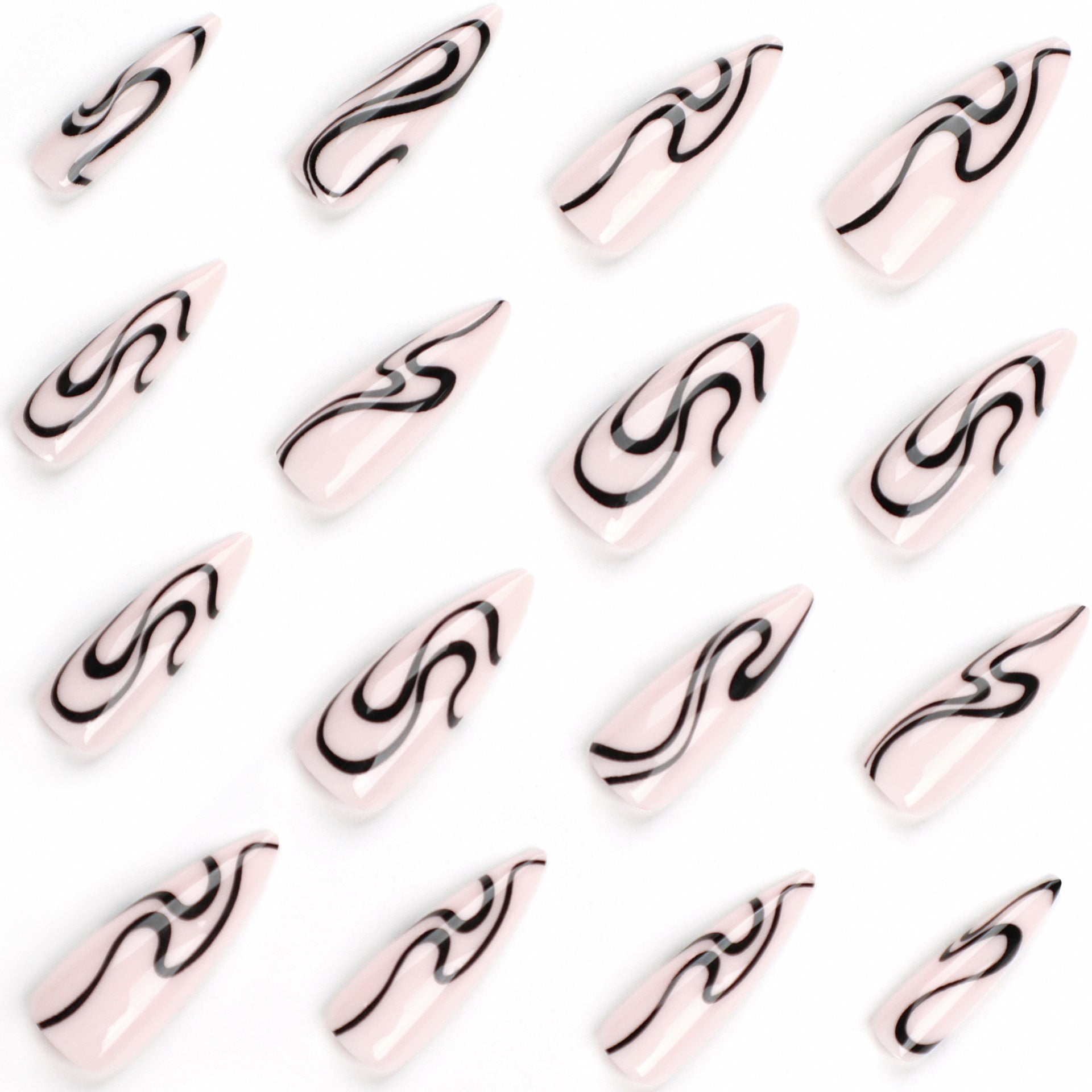 Pieza de uña de manicura con patrón de serpiente, pegatina de uña de punta larga, pieza de uña postiza ｜365nails