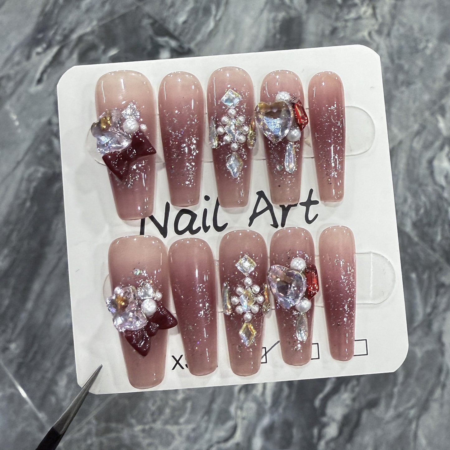 Handmade Press-on Nails Ice Clear Blush Stacked Diamond Nail Art Autumn and Winter New Wearable Fake Nail Factory Wholesale｜365nails
