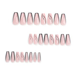 Venta caliente de fábrica, uñas postizas francesas simples con borde negro, uñas postizas con purpurina dorada, manicura corta en forma de T | 365nails