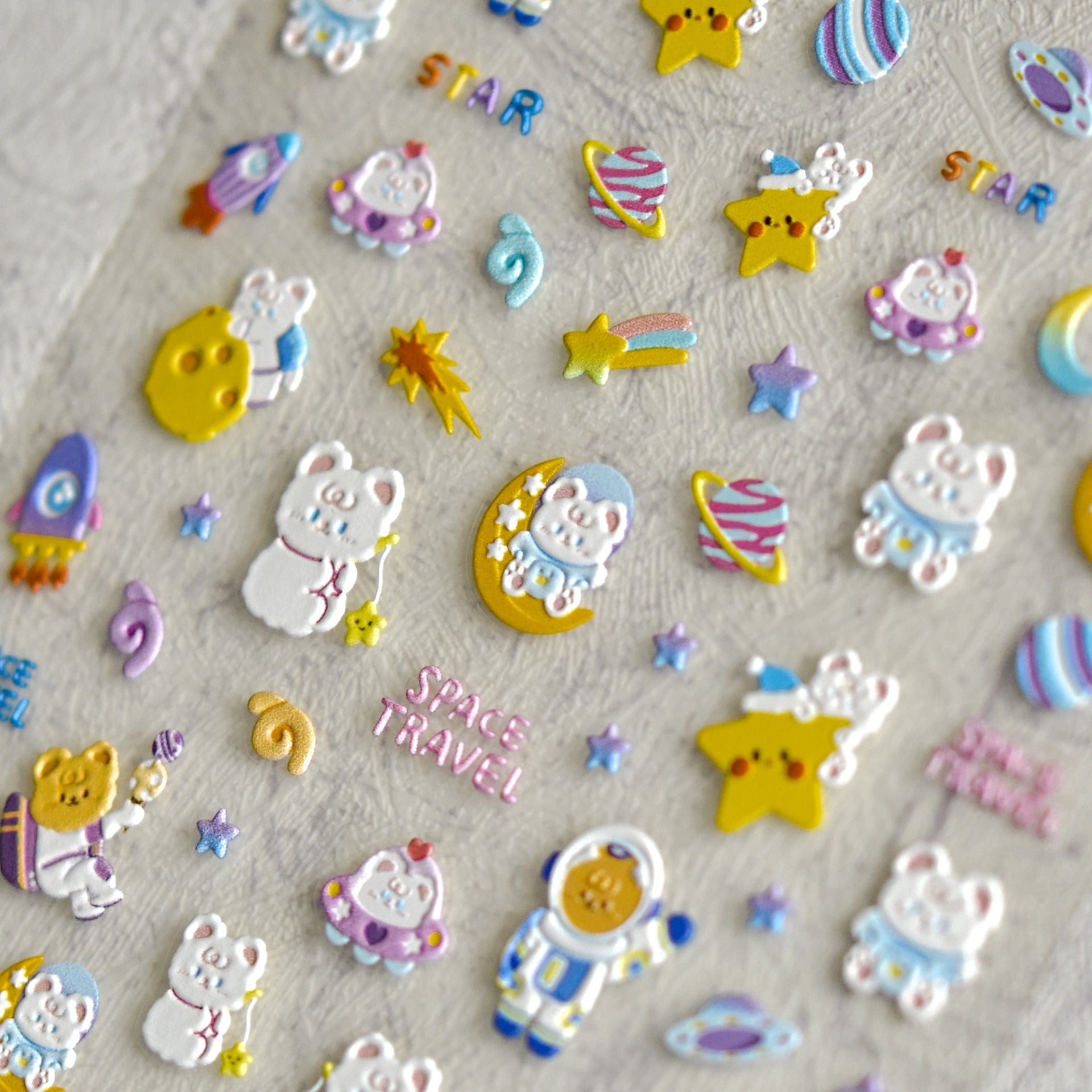 Space Bear Adventure – Cute Cartoon Nail Art Set