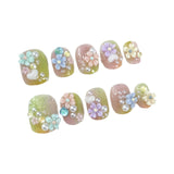 Handemade press on nails summer small fresh multi-color irregular gradual change cute flower short nail patch｜365nails