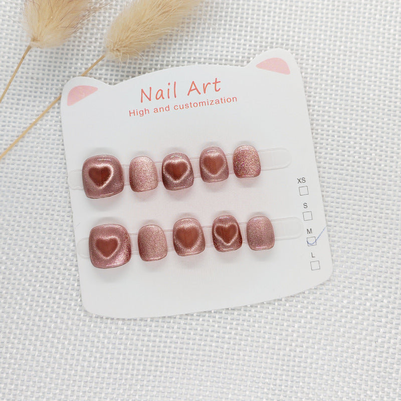 365nails:「霧玫瑰貓眼愛心」手工製足部穿戴甲