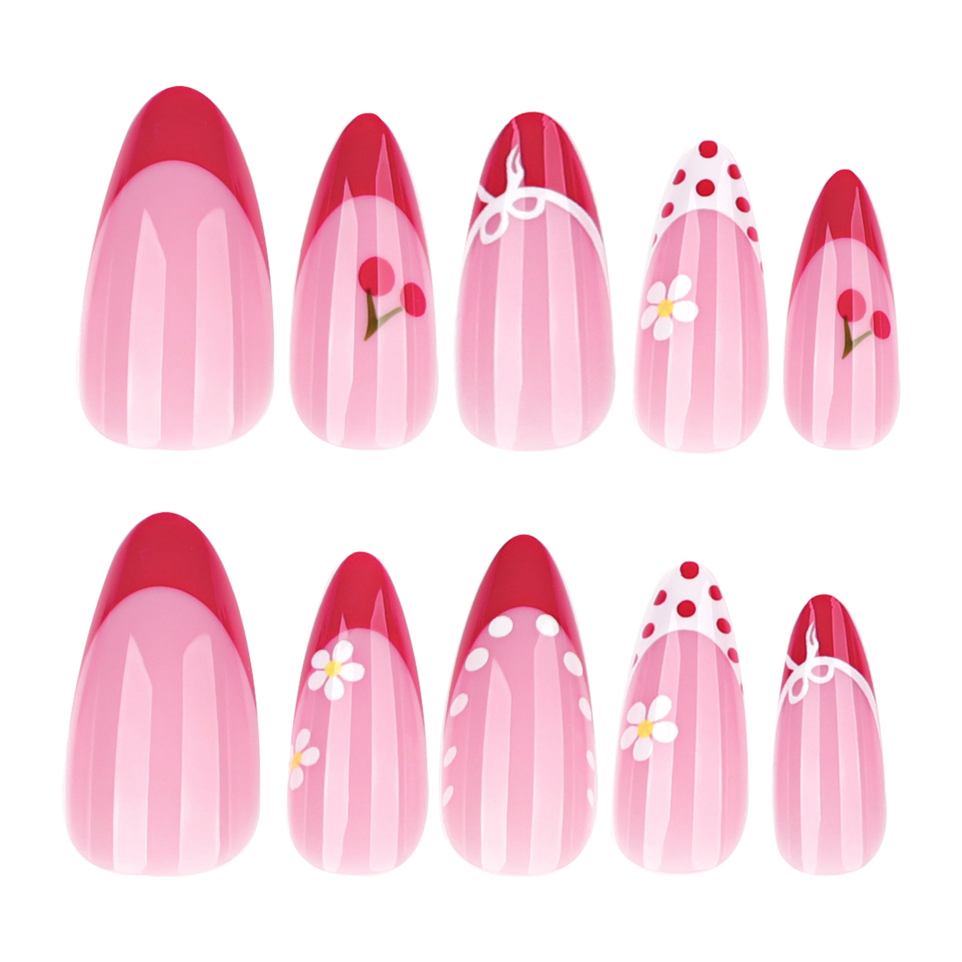 法式紅 短款杏仁形穿戴甲 甜美熱賣 批發｜365nails