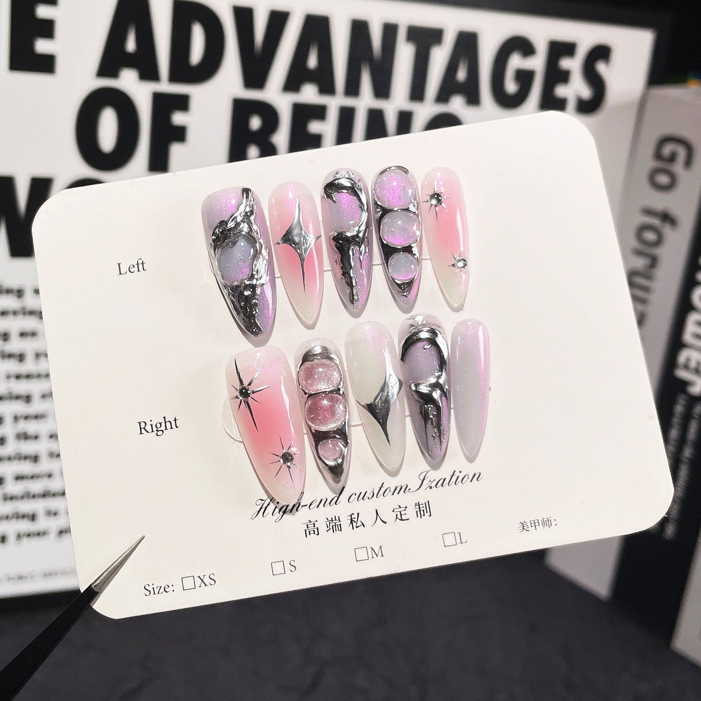 Handmade Nail Niche Spice Girl Sweet Cool Metal Three-dimensional Nail Patch Aurora Blush Wearable Nail Patch｜365nails