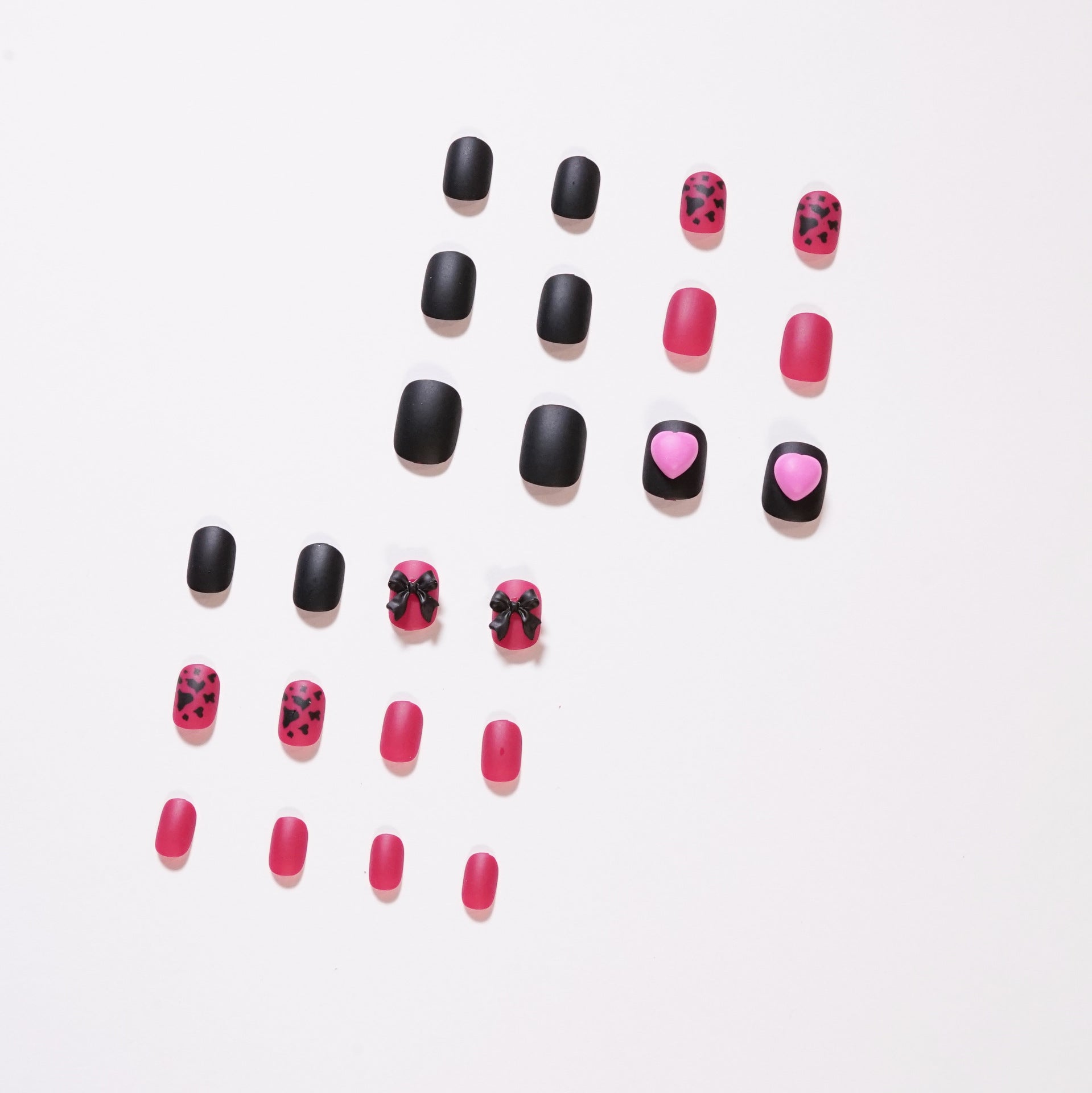 Lazo de frambuesa lindo Presione sobre la uña postiza terminada uña pieza de uña removible｜365nails