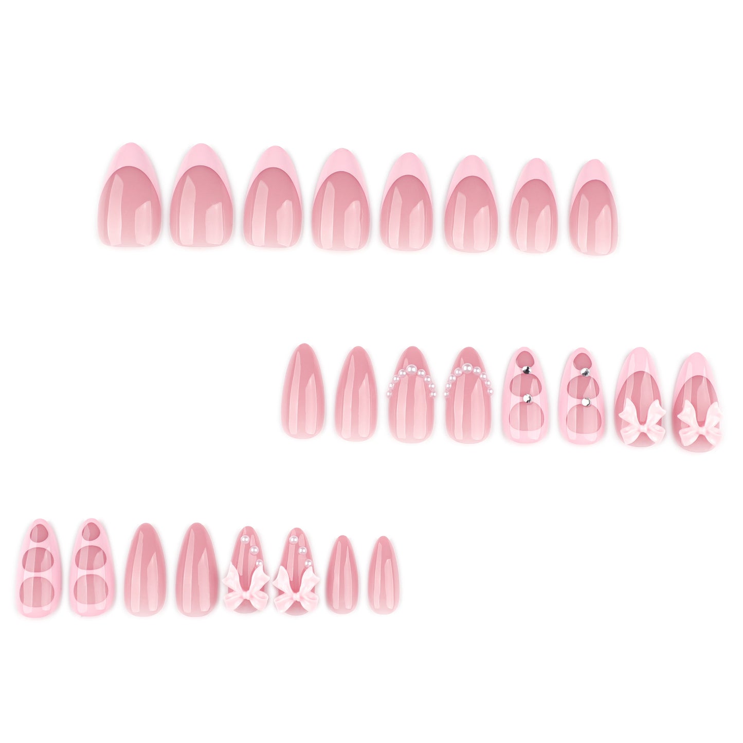 Soft Pink 3D Bow Nails with Glossy Charm Accents