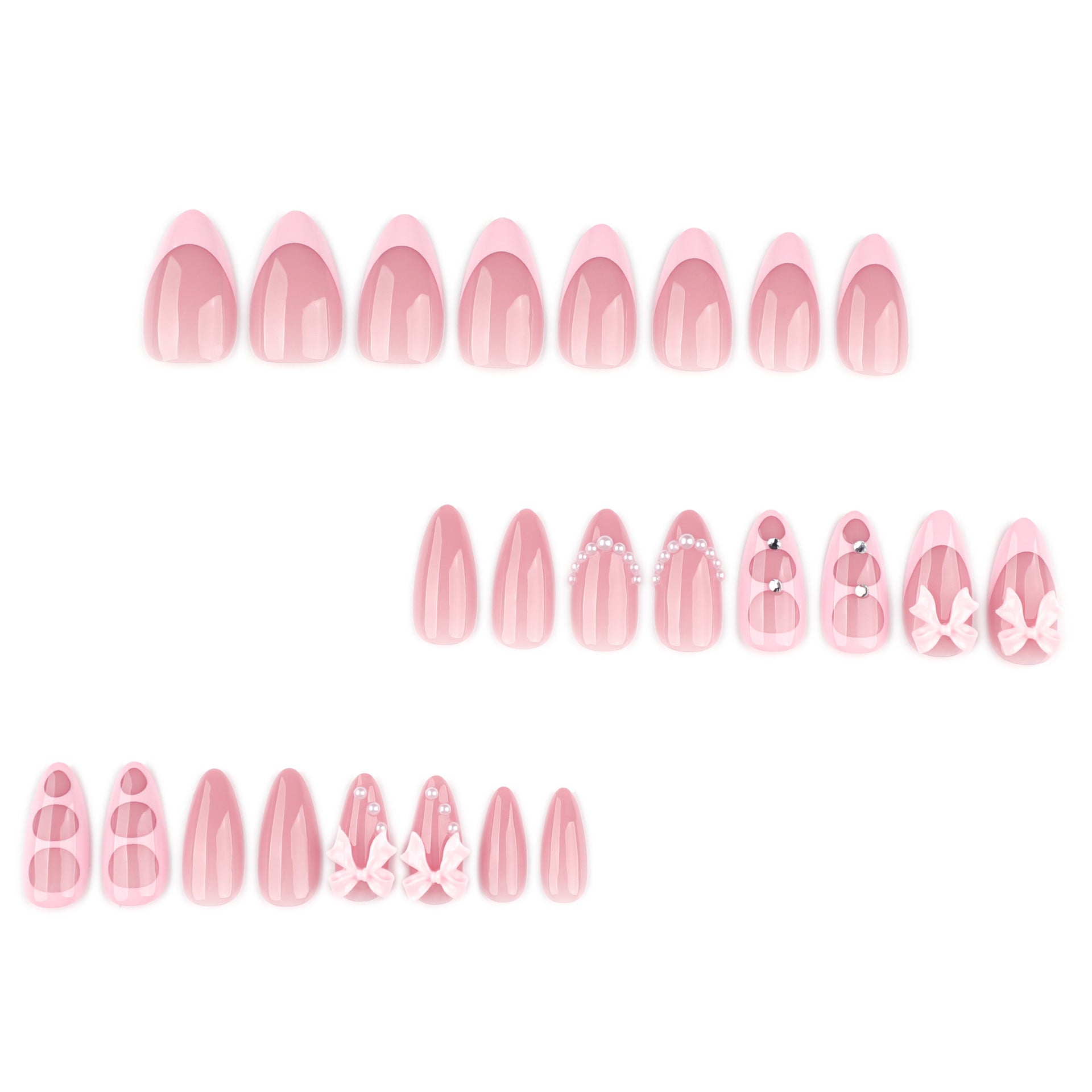 Soft Pink 3D Bow Nails with Glossy Charm Accents