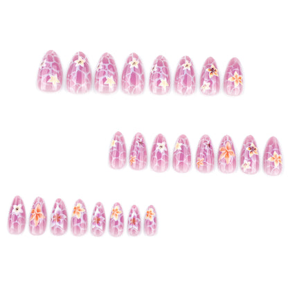 Marble pattern press on nails fresh summer flower manicure  short almond  hot-selling nail wholesale｜365nails