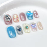 Colorful summer candy cute white fresh short nail patch cat eye flash pure handmade press on nails wholesale｜365nails