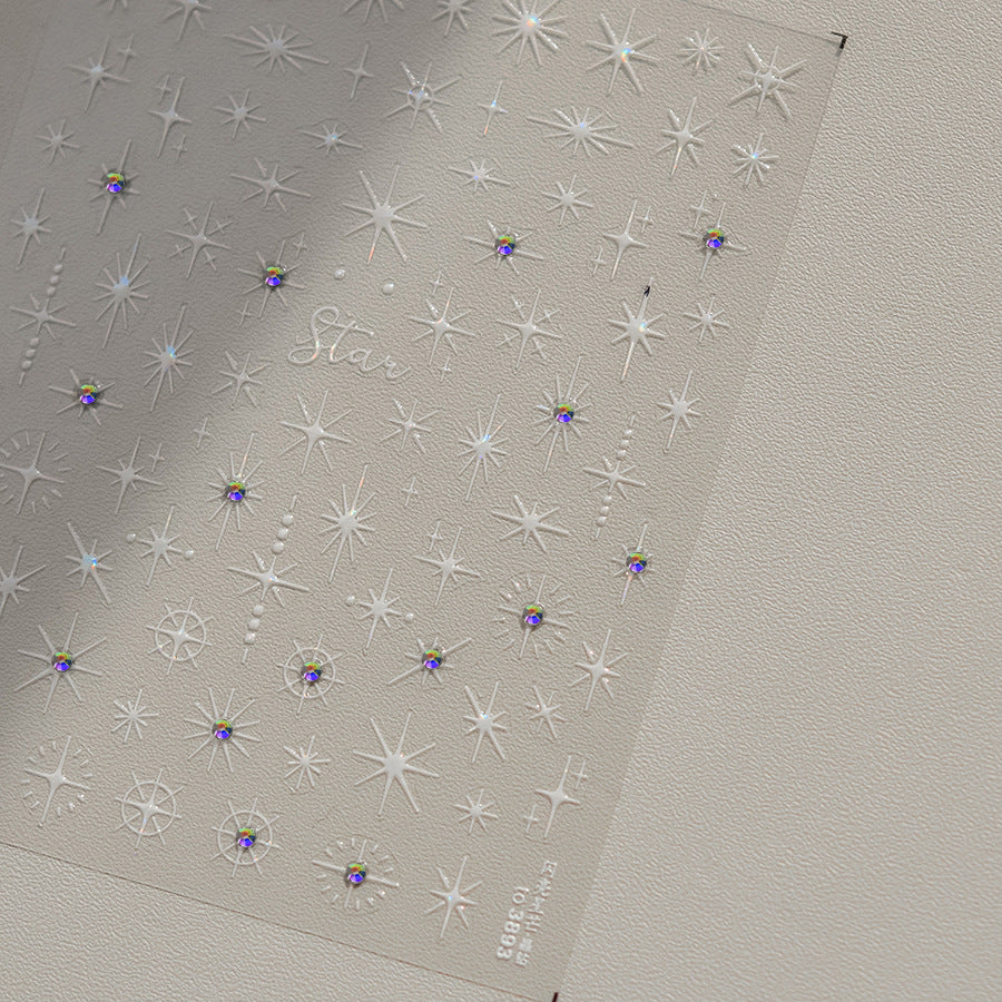Holographic Starburst Nail Stickers – 3D Rhinestone Celestial Set