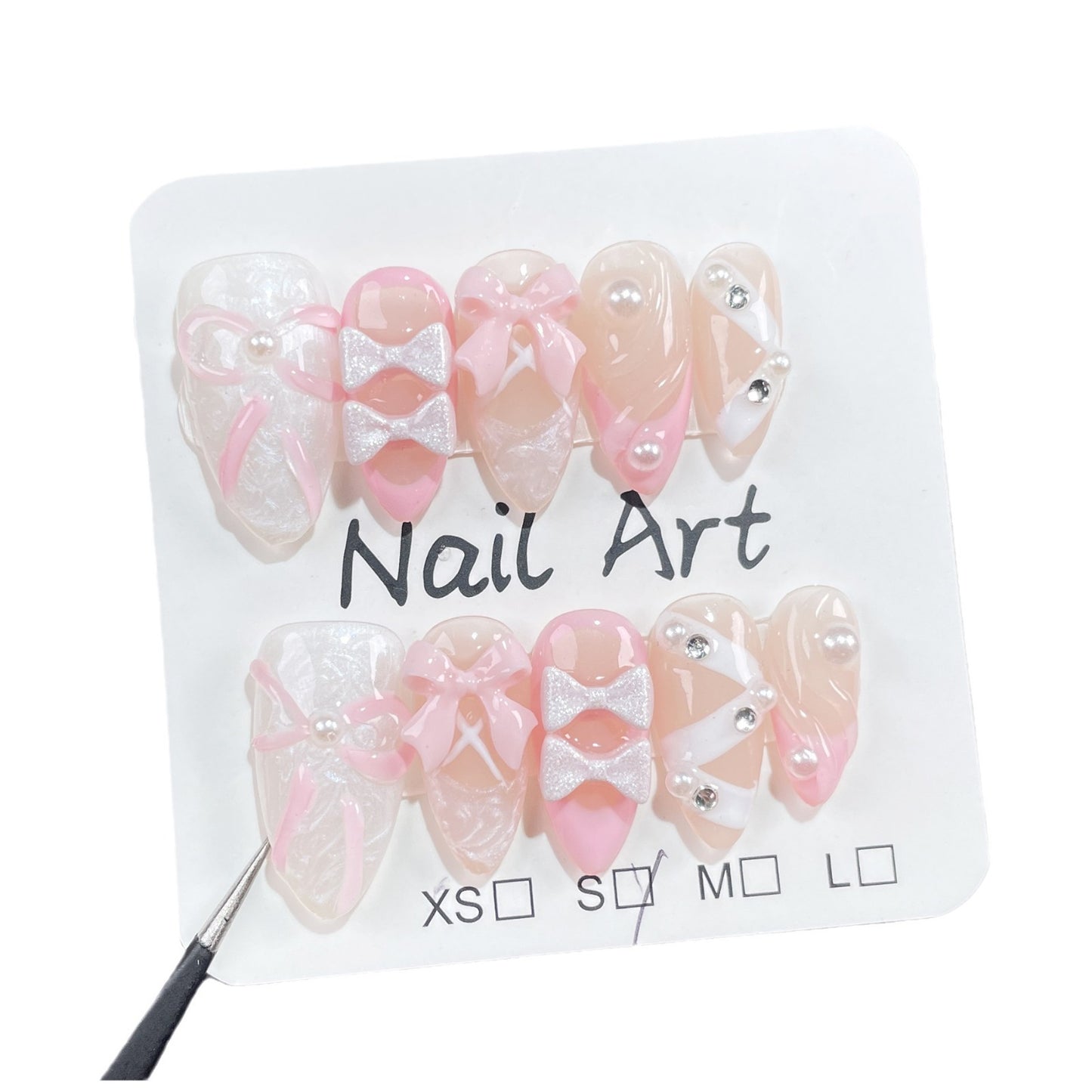 Ballet Shoes Pure Desire Sweet Embossed Hand-painted Bow Handmade Wearing False Nail Patch｜365nails