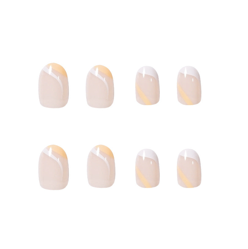 法式白橙配色成品穿戴甲（甲片）｜365nails