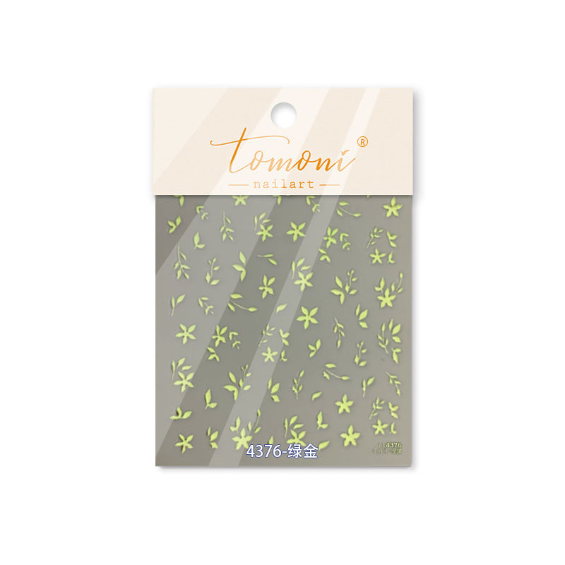 Green Gold Leaf & Star: "Fresh Spring" – 3D Embossed Nail Sticker