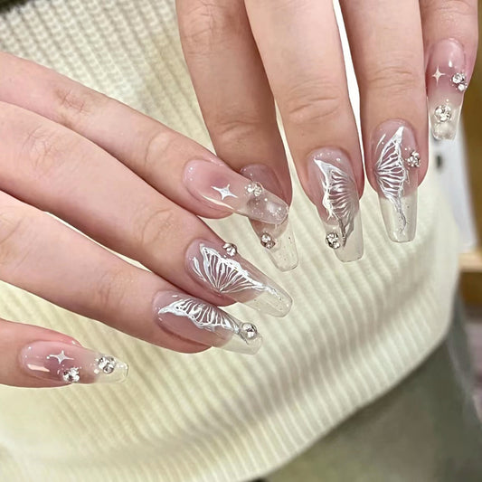 New pink transparent   butterfly point drill  patch nail art special nail wholesale｜365nails