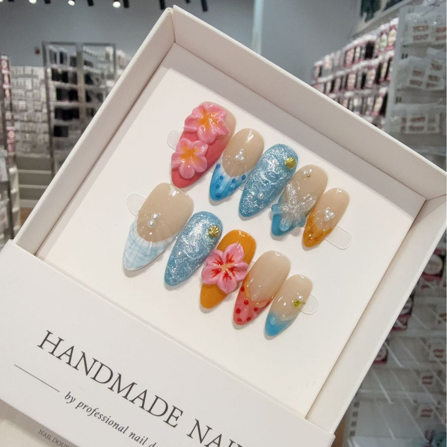365nails: "Tropical Breeze" – 3D Floral Handmade Medium Almond Nails