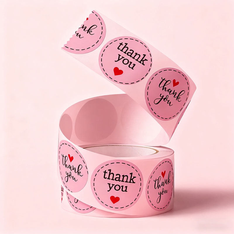 粉色「Thank You」愛心貼紙卷 | 可愛包裝封口貼（適合小型商家）