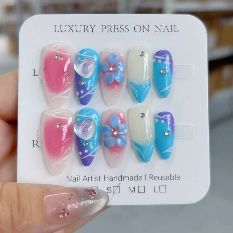365nails-Enchanted Sea: "Ocean Bloom" – Almond Shape Handmade Press-On Nail