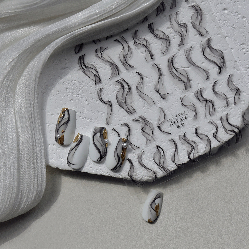 Wispy Smoke: "Black Ink Swirl" – 3D Nail Sticker