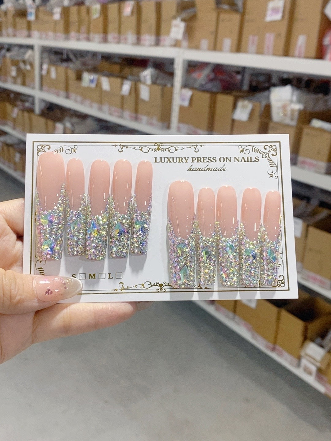 Nude AB Crystal Full Rhinestone Press On Nails