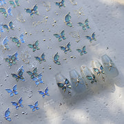 365nails: "Blue Green Crystal Butterfly Gold Foil" – Nail Art Stickers