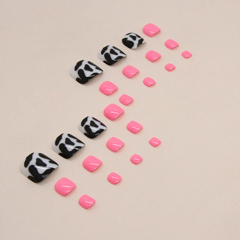 時尚芭比粉甜美女孩牛紋可拆式成品趾甲穿戴甲 批發24片｜365nails