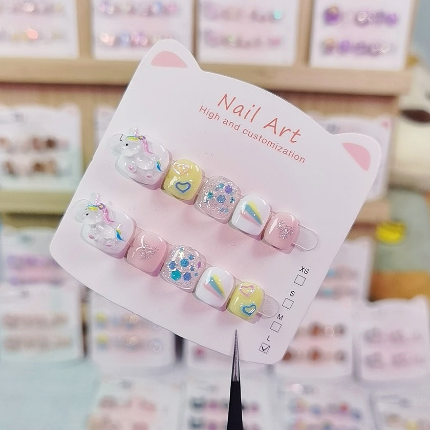 Pony Poly Pastel Cute Kids Press On Nails with Hearts