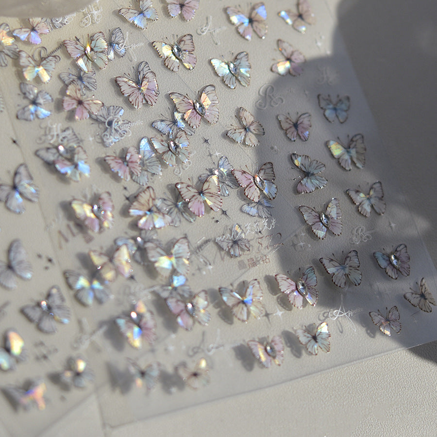 Iridescent Crystal Butterfly: "Holographic Crystal Butterfly" – 5D Embossed Nail Sticker