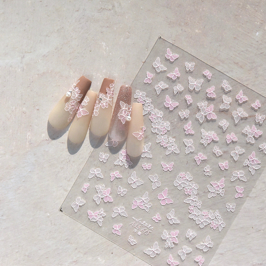 Pastel Pink Lace Butterfly Nail Sticker Set – "Blush Butterfly Whisper" 🦋