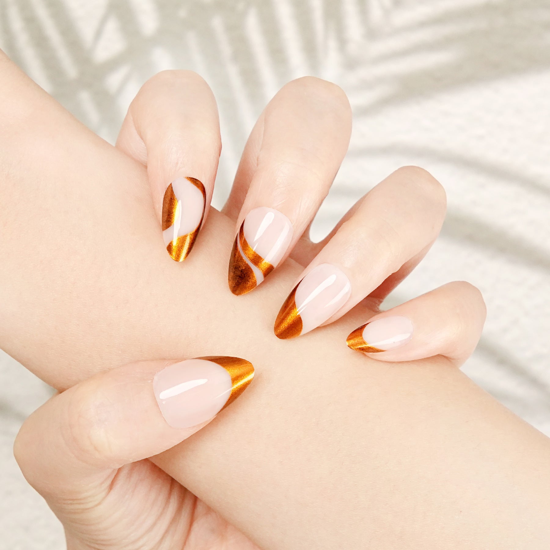 Metallic Copper French Short Almond Nail Set