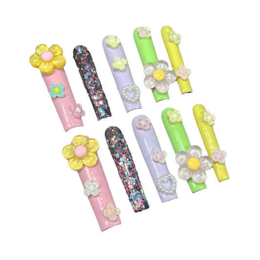 Unhas postiças estilo super longo water pip swt spic girl feitas à mão unhas postiças floridas longas ｜365nails