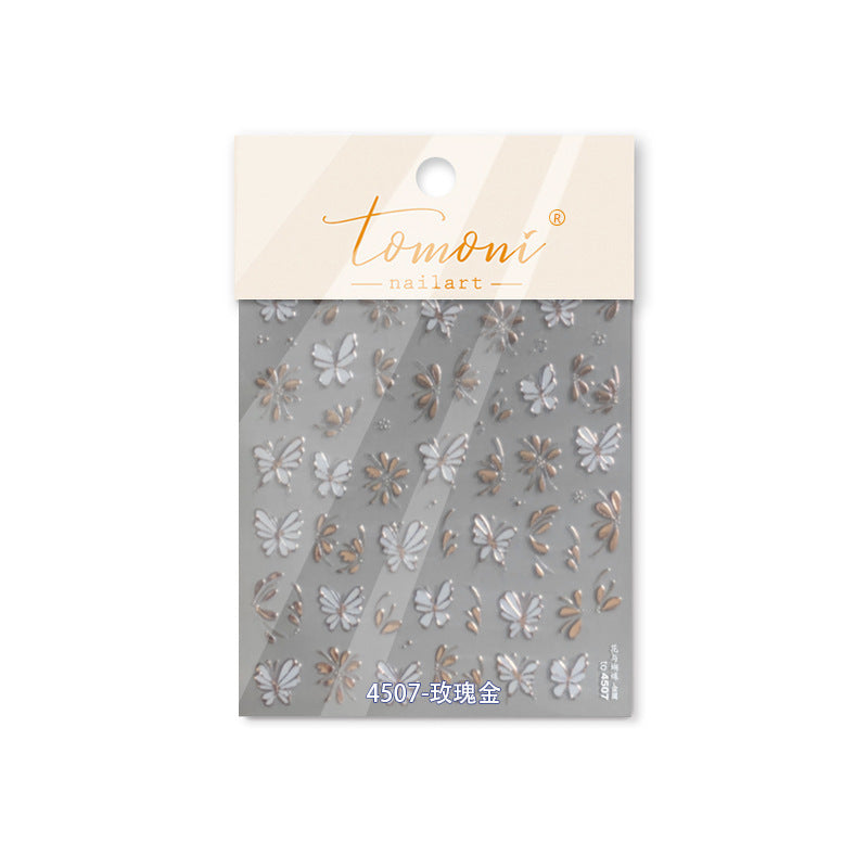 365nails: "Feuille d'or papillon et fleur dessin au trait" – Autocollants pour ongles