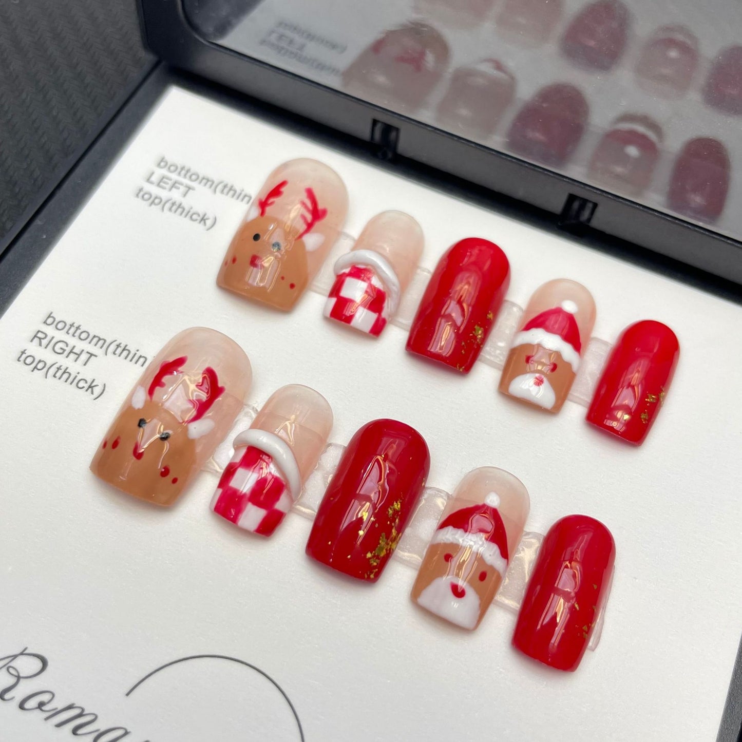 Red and Nude Christmas Press‑On Nails – Santa & Reindeer Cute Design
