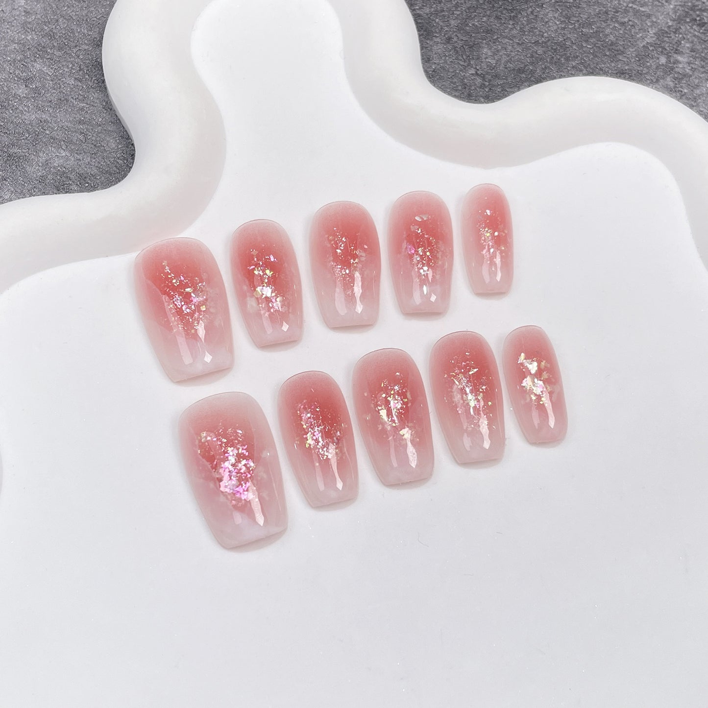 Blush Nail Art Opal Pearlescent Watercolor Smudge Short Handmade Press-on Nails Patch Simple Wearable Nail Patch｜365nails