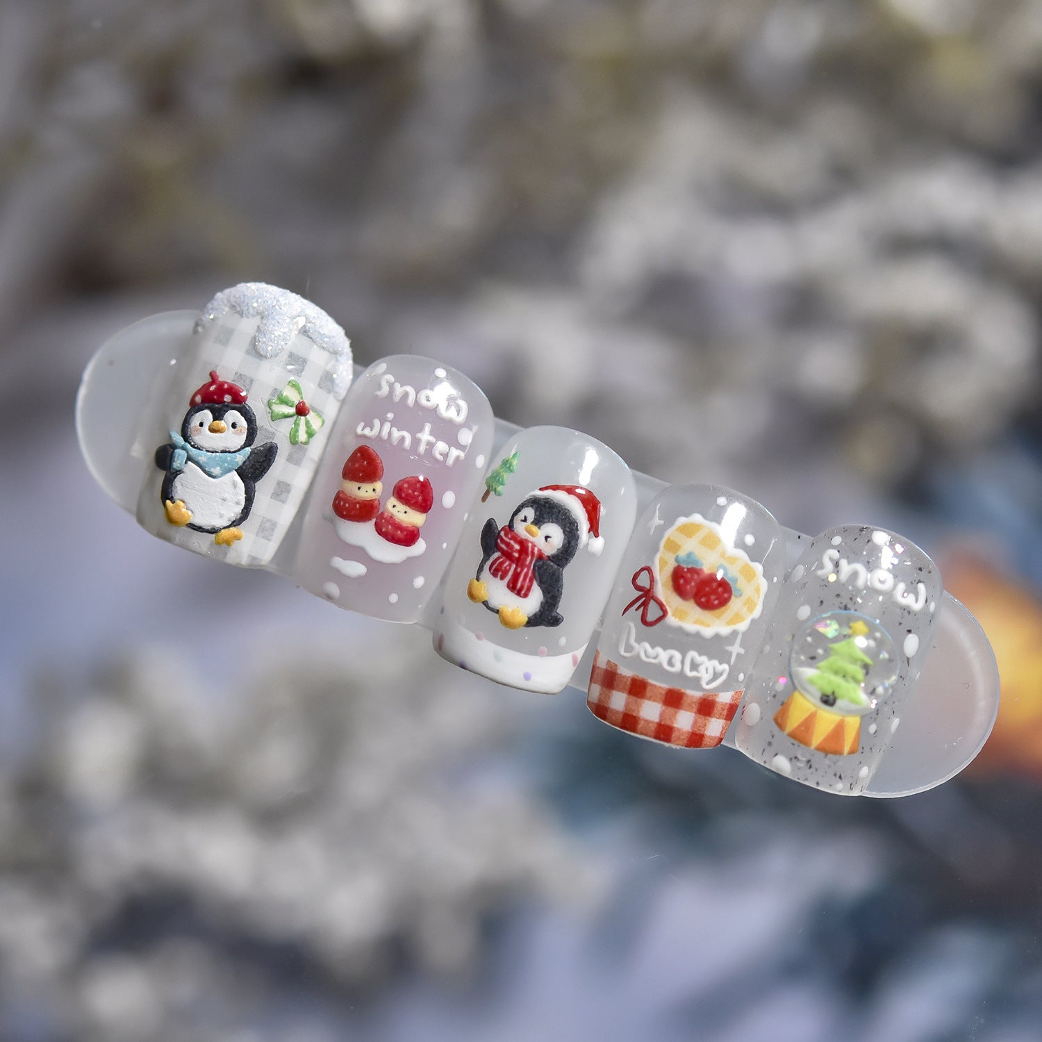冬日企鵝 — 「雪地仙境」5D 浮雕甲貼