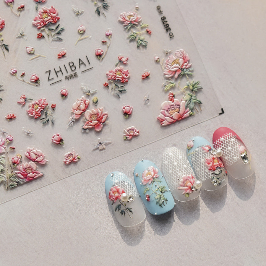 365nails: "Peony & Dragonfly Embossed Set" – Nail Art Stickers