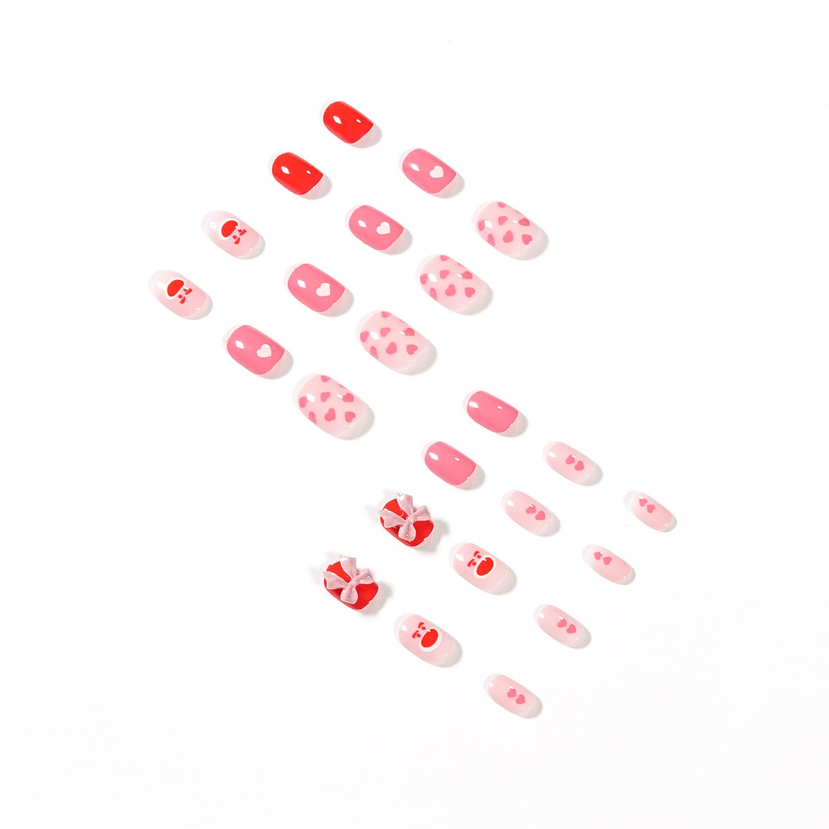 Uñas postizas con lazo, corazón, melocotón y oso, con acabado a presión, removibles | 365nails
