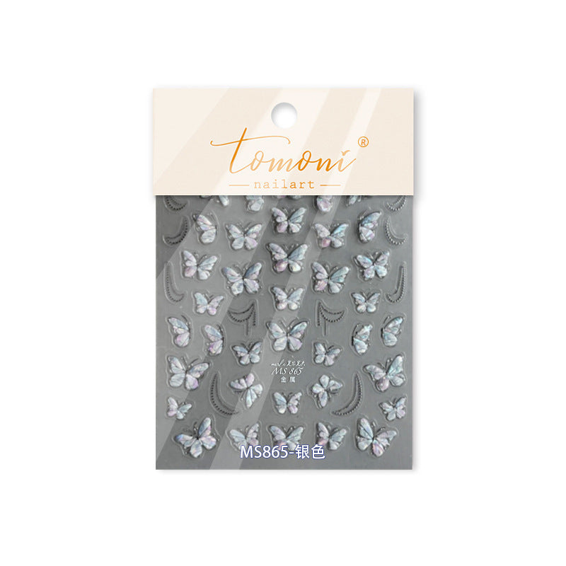 Iridescent Gold Butterfly: "Aurora Gold Flutter" – 5D Embossed Nail Sticker