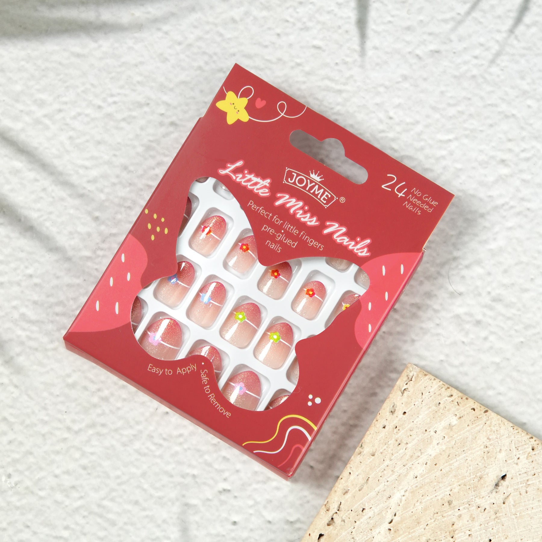 Kids press-on nails Almond nail non-toxic washable nail art gradual change red 24 pieces