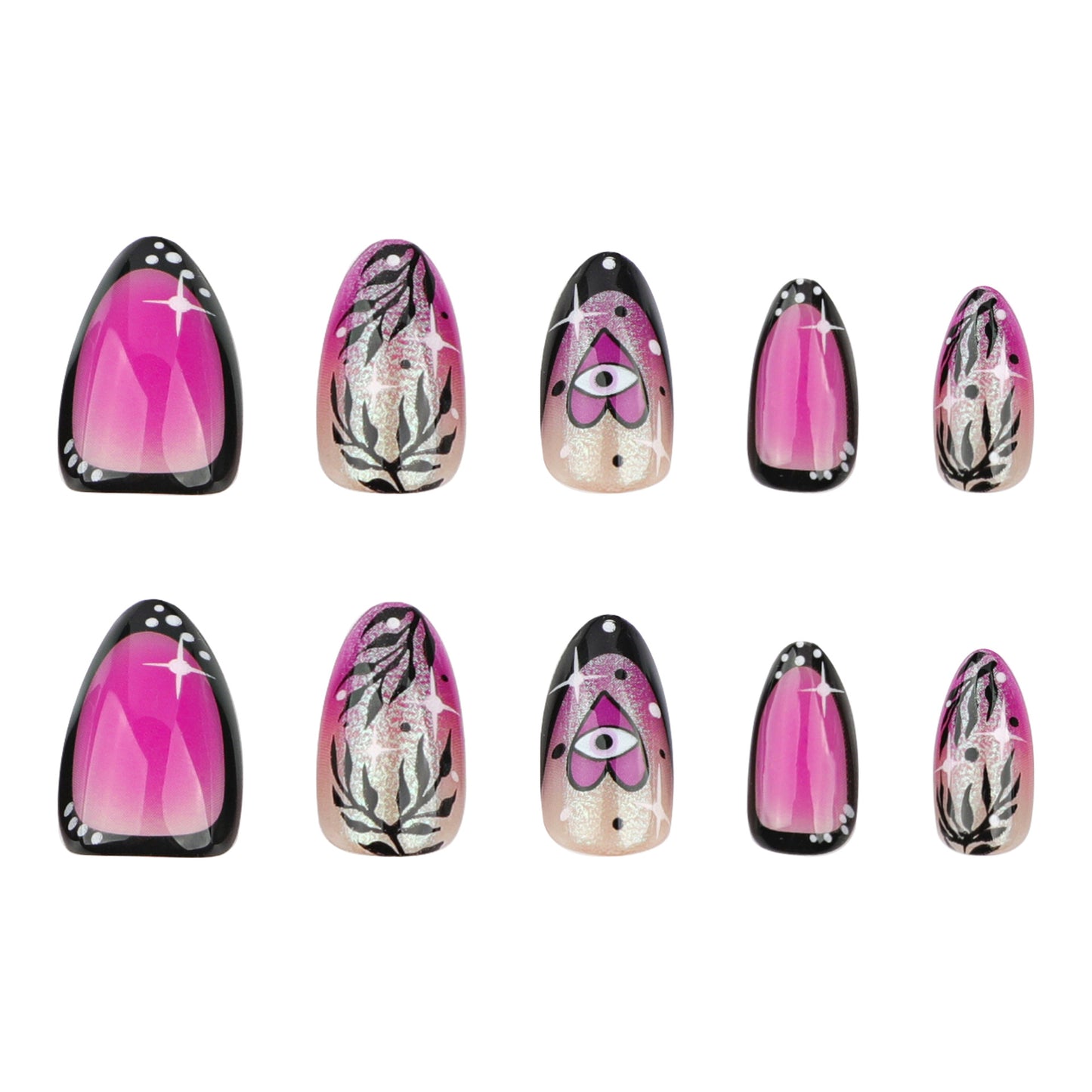 short smudged almond-shaped  French glitter fake nail press on nails｜365nails