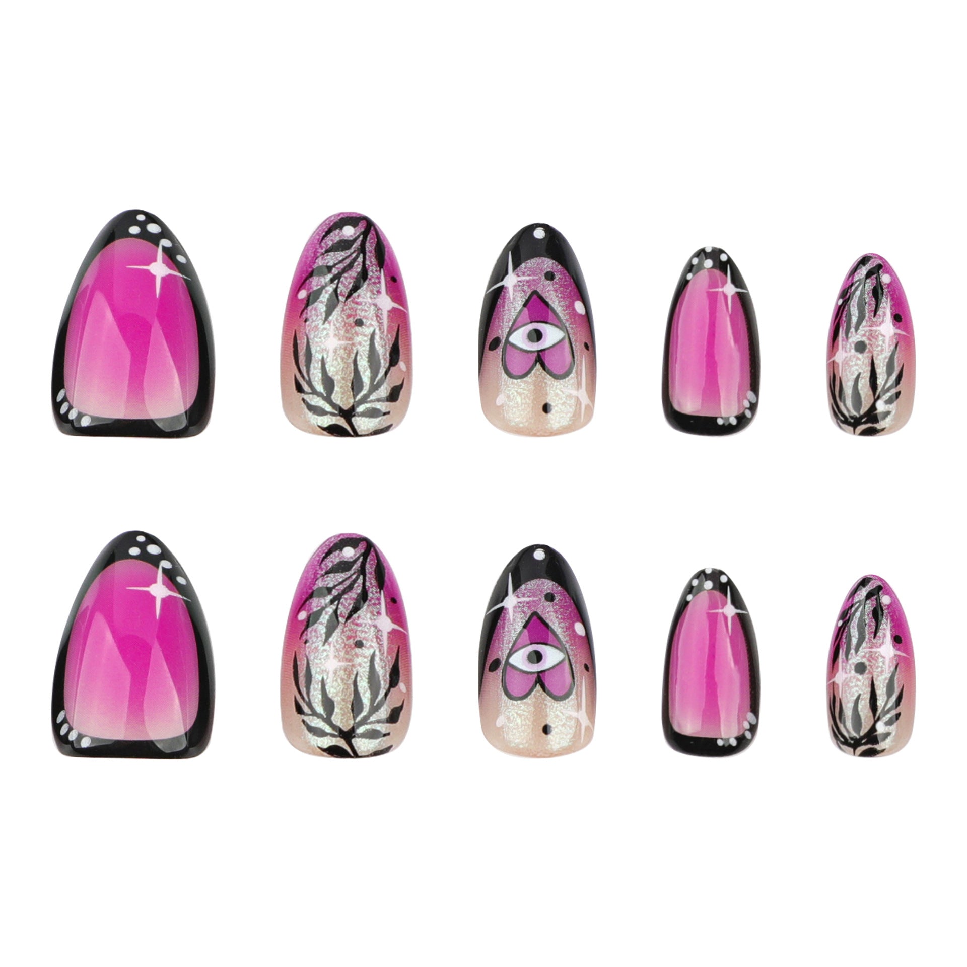 Uñas postizas francesas cortas con purpurina y forma de almendra difuminadas | 365nails