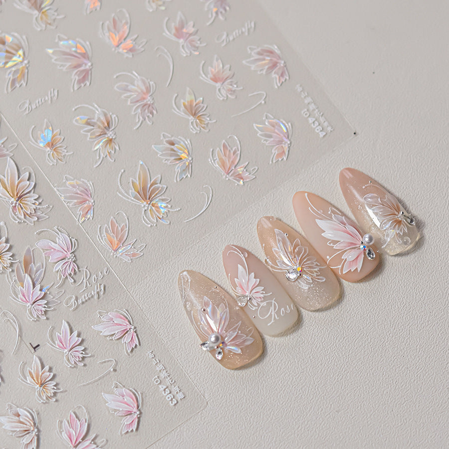 Blush Gradient Butterfly & Pearl Nail Sticker Set – "Blush Butterfly Dream"