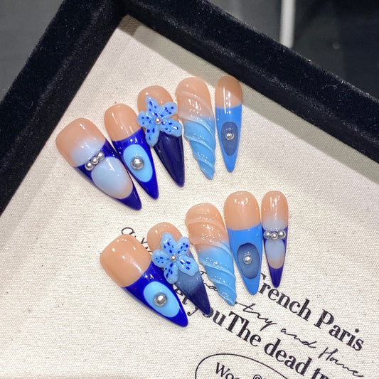 Ocean pure hand-carved three-dimensional relief handmade nails pure hand-painted new finished product | 365nails