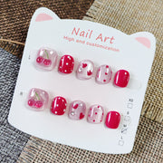 365nails: "raspberry jelly cherry" – short squoval handmade kids press-on nails