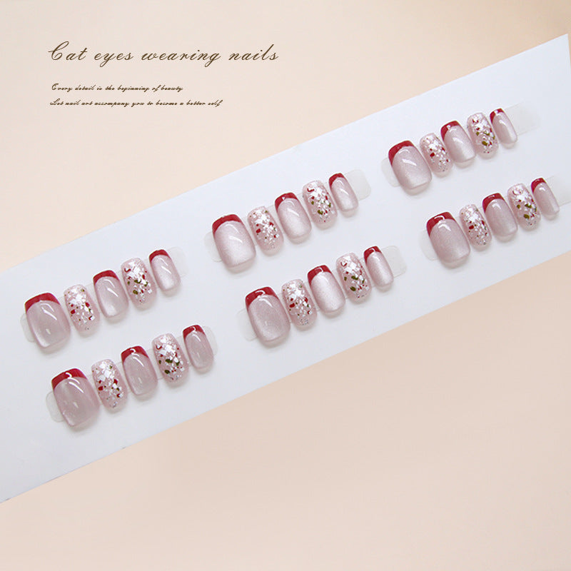 Nail Tips  Prefabricated Nail Colorful Pieces Fine Glitter Pearlescent cat eye Red French Removable Nail Art 30 Pieces｜365nails