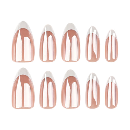 Simple French white  short almond high-end nail art coating  repeatable  wholesale｜365nails