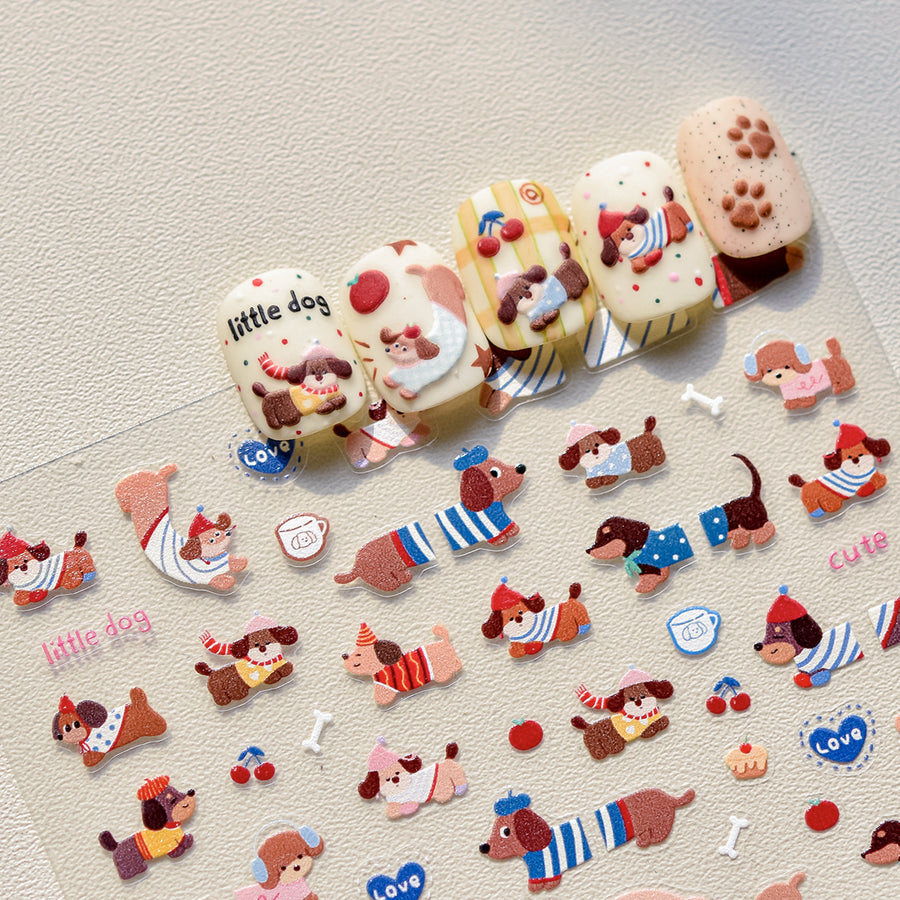 Cute Dachshund Collection: "Little Sausage Dogs" – 3D Embossed Nail Sticker