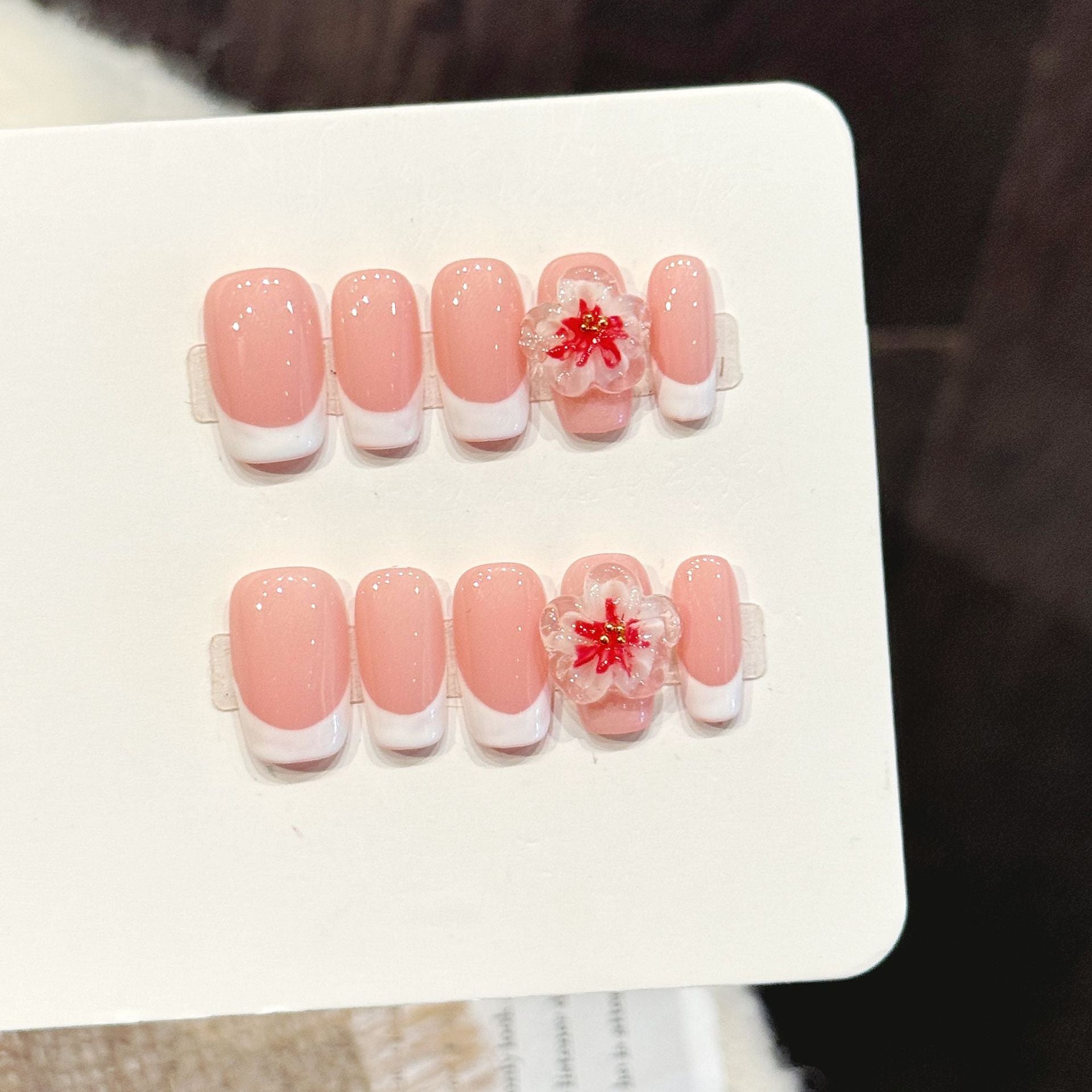 Pink French Floral Press On Nails